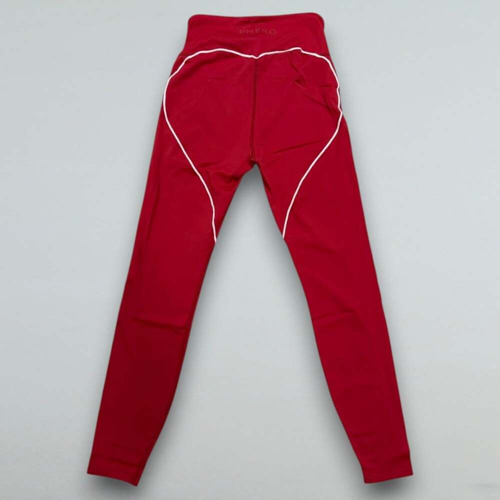 Red Mid High Waisted Heart Detail Athletic Leggings Size Small